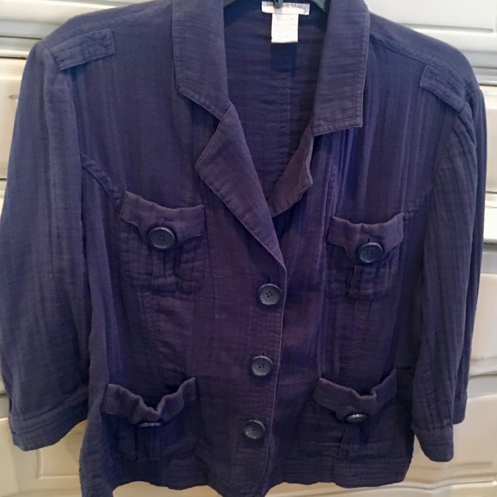 NAVY BLUE 100% Cotton 3/4 button up blouse